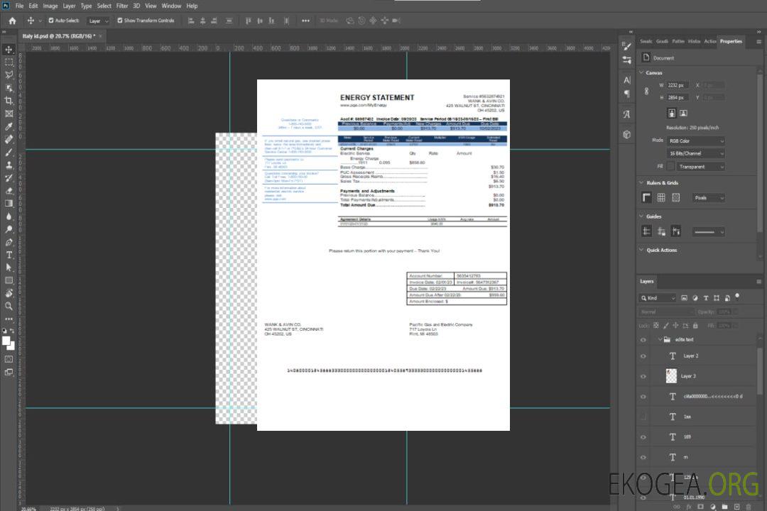 Facture commerciale de services publics de California PG&E (Pacific Gas and Electric Company) SCR template